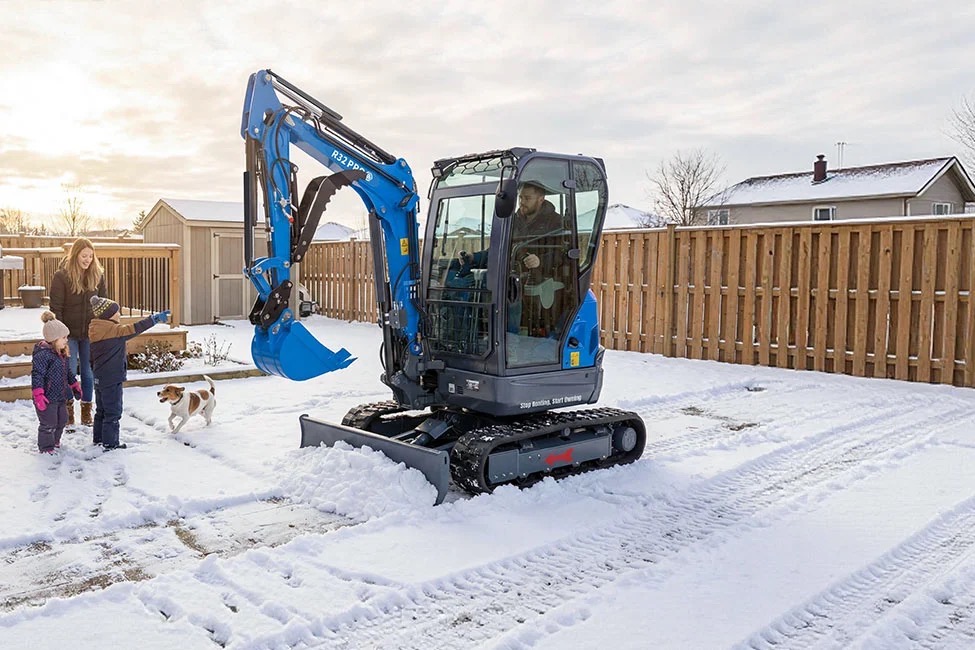RIPPA R32 Pro mini excavator clearing snow